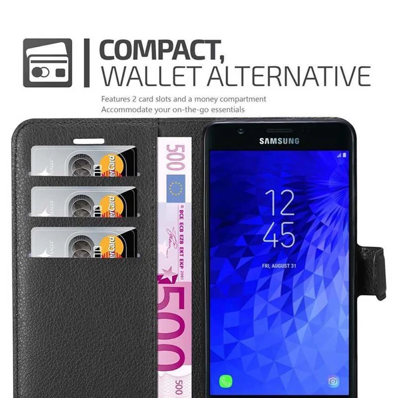 Cadorabo Hülle kompatibel mit Samsung Galaxy J7 2018 Schutzhülle mit Magnetverschluss, Standfunktion und Kartenfach