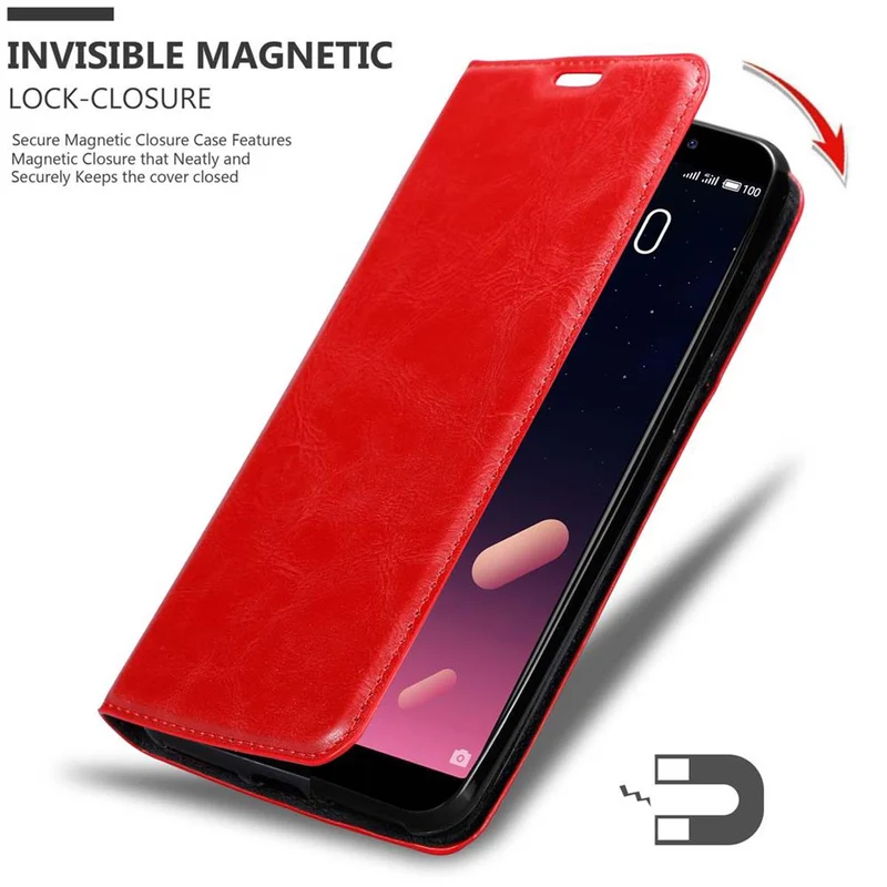 Cadorabo Hülle kompatibel mit MEIZU M6S Schutzhülle mit Magnetverschluss, Standfunktion und Kartenfach