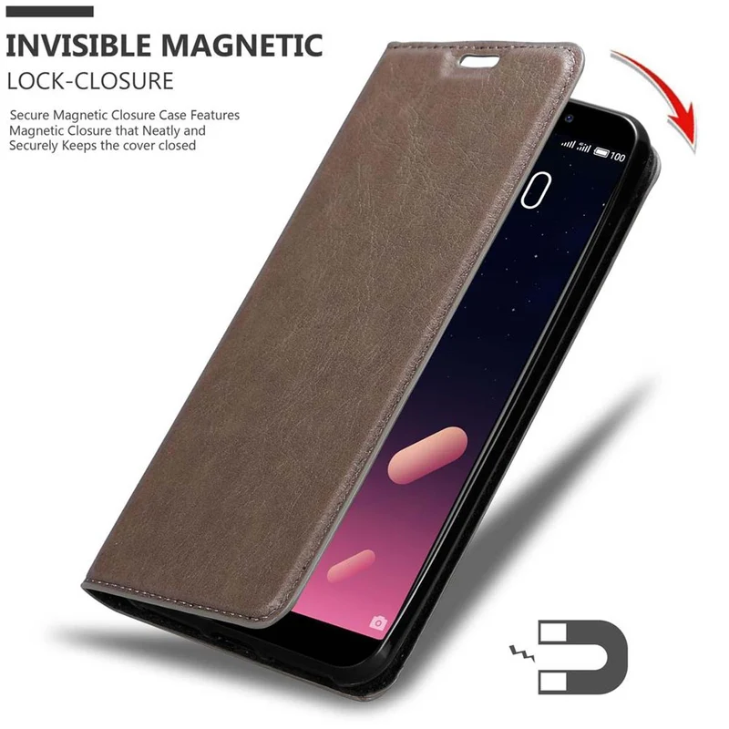 Cadorabo Hülle kompatibel mit MEIZU M6S Schutzhülle mit Magnetverschluss, Standfunktion und Kartenfach