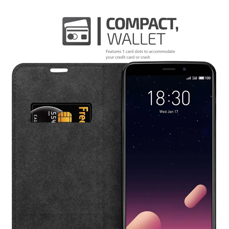 Cadorabo Hülle kompatibel mit MEIZU M6S Schutzhülle mit Magnetverschluss, Standfunktion und Kartenfach