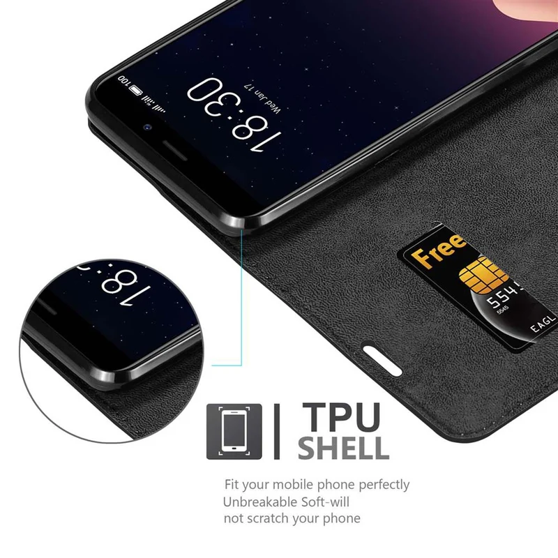 Cadorabo Hülle kompatibel mit MEIZU M6S Schutzhülle mit Magnetverschluss, Standfunktion und Kartenfach