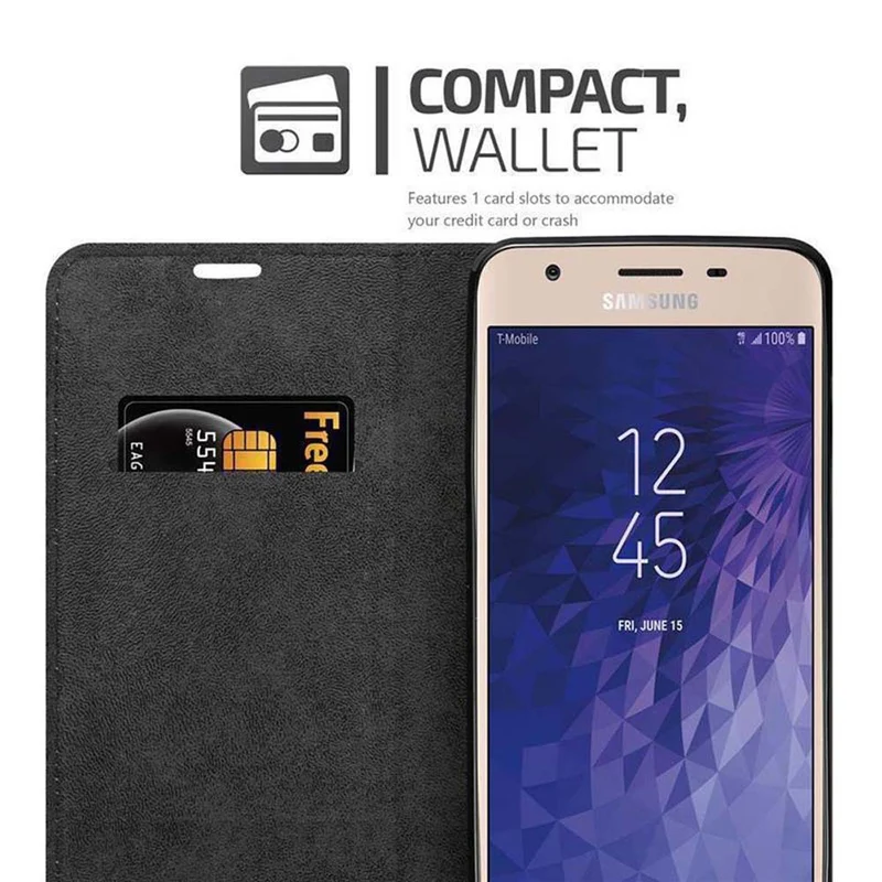 Cadorabo Hülle kompatibel mit Samsung Galaxy J3 2018 Schutzhülle mit Magnetverschluss, Standfunktion und Kartenfach