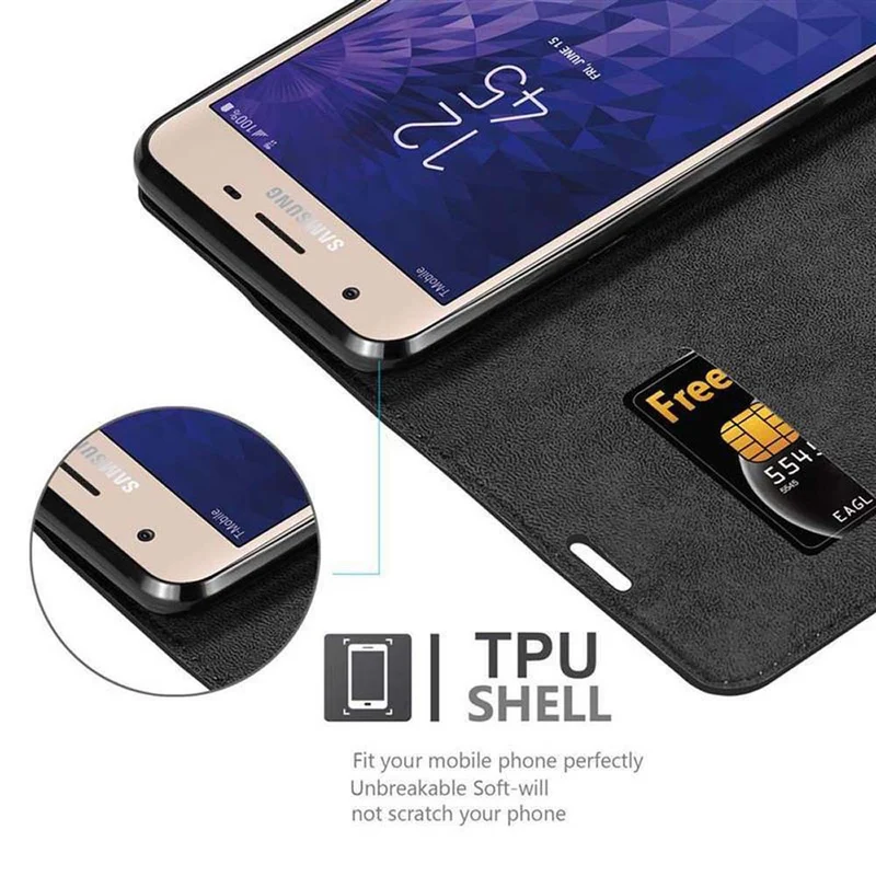 Cadorabo Hülle kompatibel mit Samsung Galaxy J3 2018 Schutzhülle mit Magnetverschluss, Standfunktion und Kartenfach