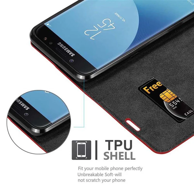 Cadorabo Hülle kompatibel mit Samsung Galaxy J7 2018 Schutzhülle mit Magnetverschluss, Standfunktion und Kartenfach