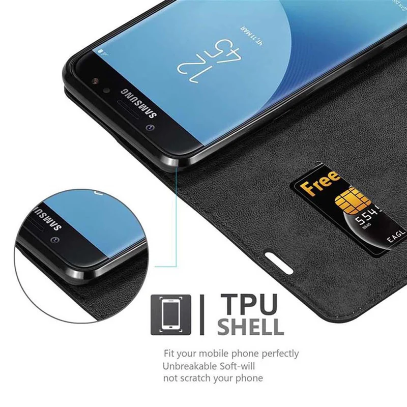 Cadorabo Hülle kompatibel mit Samsung Galaxy J7 2018 Schutzhülle mit Magnetverschluss, Standfunktion und Kartenfach