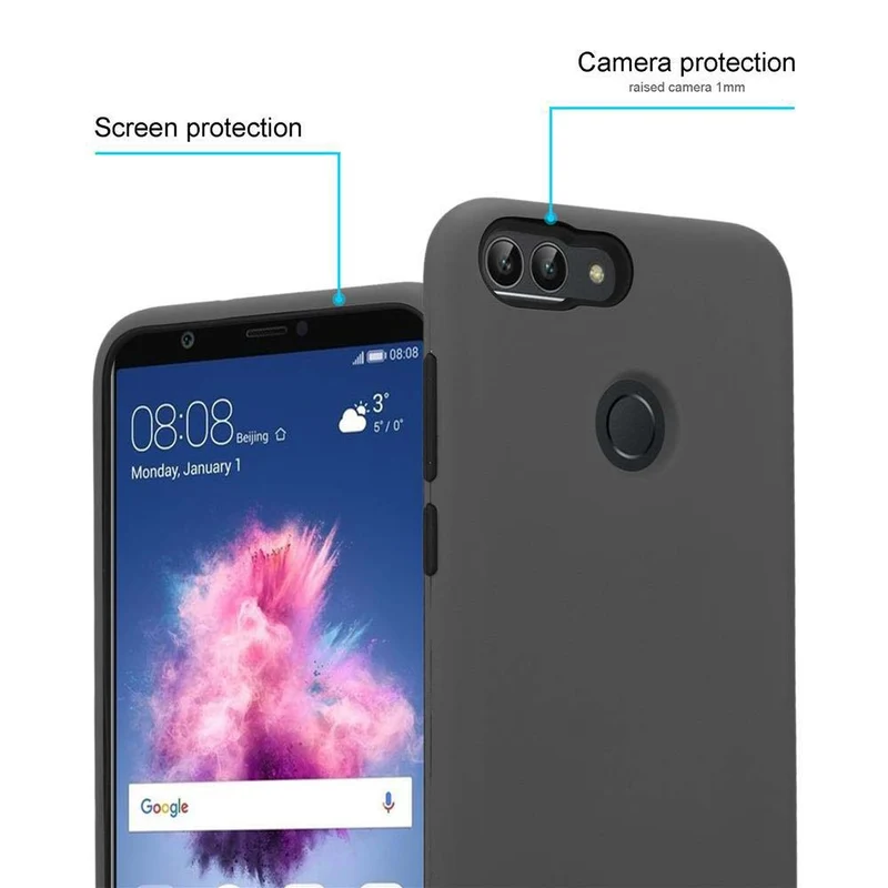 Cadorabo Hülle kompatibel mit Huawei P SMART 2018 / Enjoy 7S Hybrid Schutzhülle mit TPU Silikon Innenseite und 2teiliger Kunststoff Außenseite