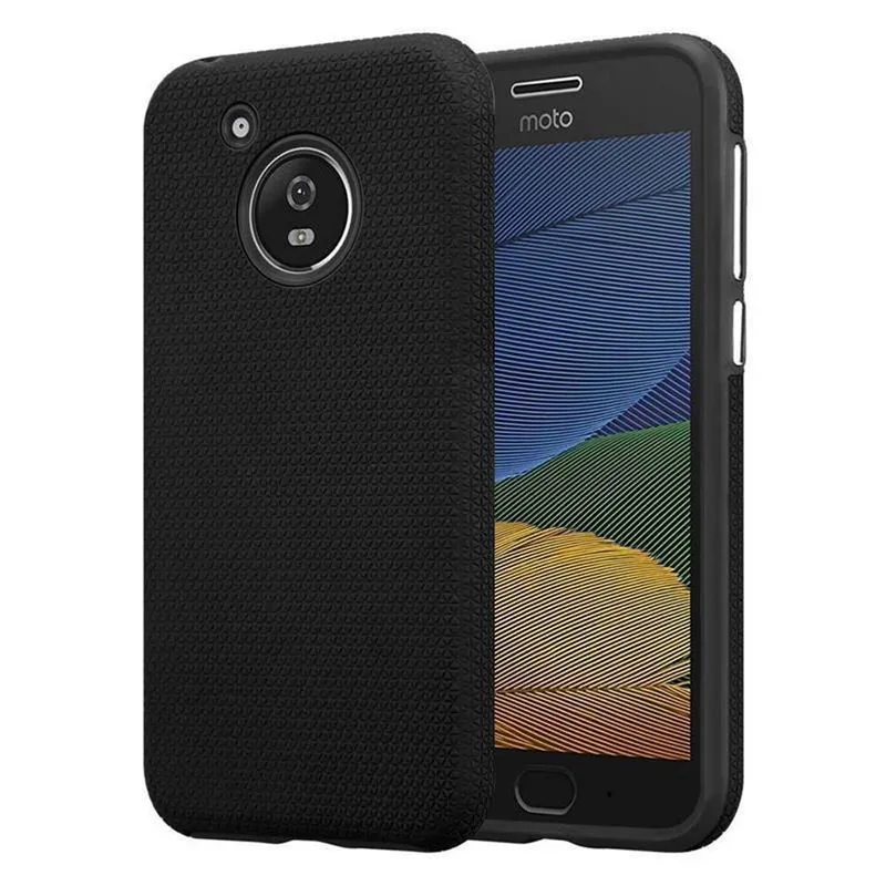 Cadorabo Hülle kompatibel mit Motorola MOTO G5 Outdoor Hybrid Schutzhülle mit extra Grip Anti Rutsch Oberfläche im Triangle Design aus Silikon und Kunststoff