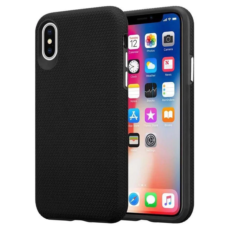 Cadorabo Hülle kompatibel mit Apple iPhone X / XS Outdoor Hybrid Schutzhülle mit extra Grip Anti Rutsch Oberfläche im Triangle Design aus Silikon und Kunststoff