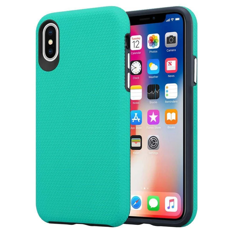 Cadorabo Hülle kompatibel mit Apple iPhone X / XS Outdoor Hybrid Schutzhülle mit extra Grip Anti Rutsch Oberfläche im Triangle Design aus Silikon und Kunststoff