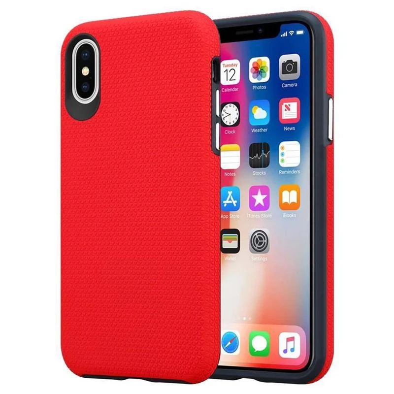 Cadorabo Hülle kompatibel mit Apple iPhone X / XS Outdoor Hybrid Schutzhülle mit extra Grip Anti Rutsch Oberfläche im Triangle Design aus Silikon und Kunststoff