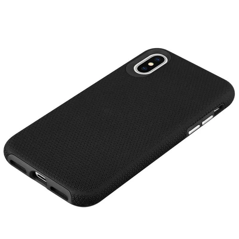 Cadorabo Hülle kompatibel mit Apple iPhone X / XS Outdoor Hybrid Schutzhülle mit extra Grip Anti Rutsch Oberfläche im Triangle Design aus Silikon und Kunststoff