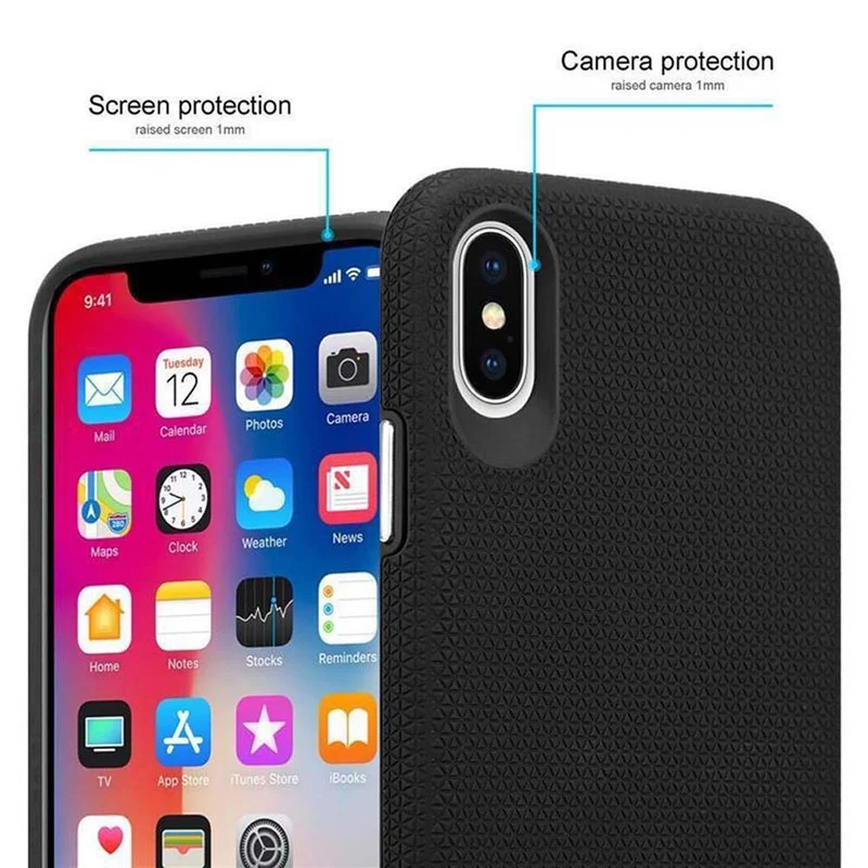 Cadorabo Hülle kompatibel mit Apple iPhone X / XS Outdoor Hybrid Schutzhülle mit extra Grip Anti Rutsch Oberfläche im Triangle Design aus Silikon und Kunststoff