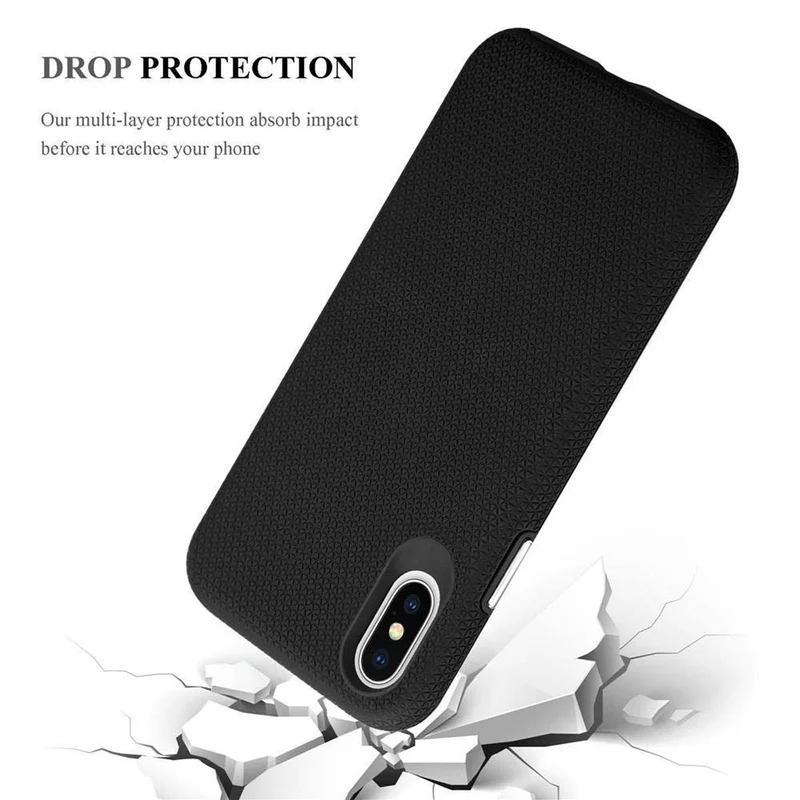 Cadorabo Hülle kompatibel mit Apple iPhone X / XS Outdoor Hybrid Schutzhülle mit extra Grip Anti Rutsch Oberfläche im Triangle Design aus Silikon und Kunststoff