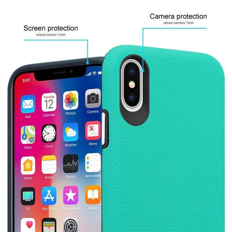 Cadorabo Hülle kompatibel mit Apple iPhone X / XS Outdoor Hybrid Schutzhülle mit extra Grip Anti Rutsch Oberfläche im Triangle Design aus Silikon und Kunststoff