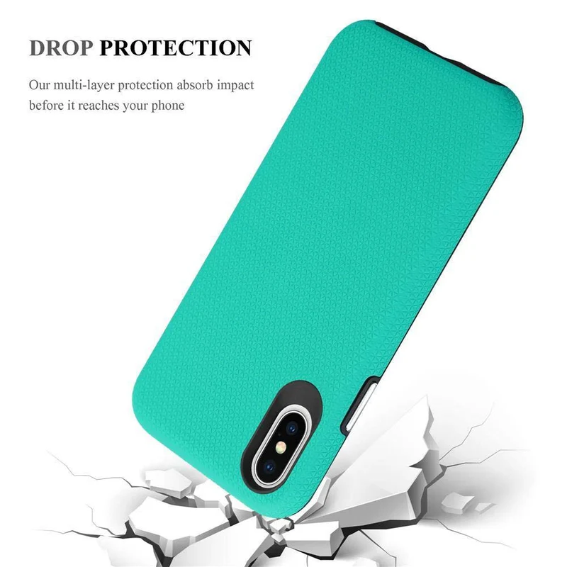Cadorabo Hülle kompatibel mit Apple iPhone X / XS Outdoor Hybrid Schutzhülle mit extra Grip Anti Rutsch Oberfläche im Triangle Design aus Silikon und Kunststoff