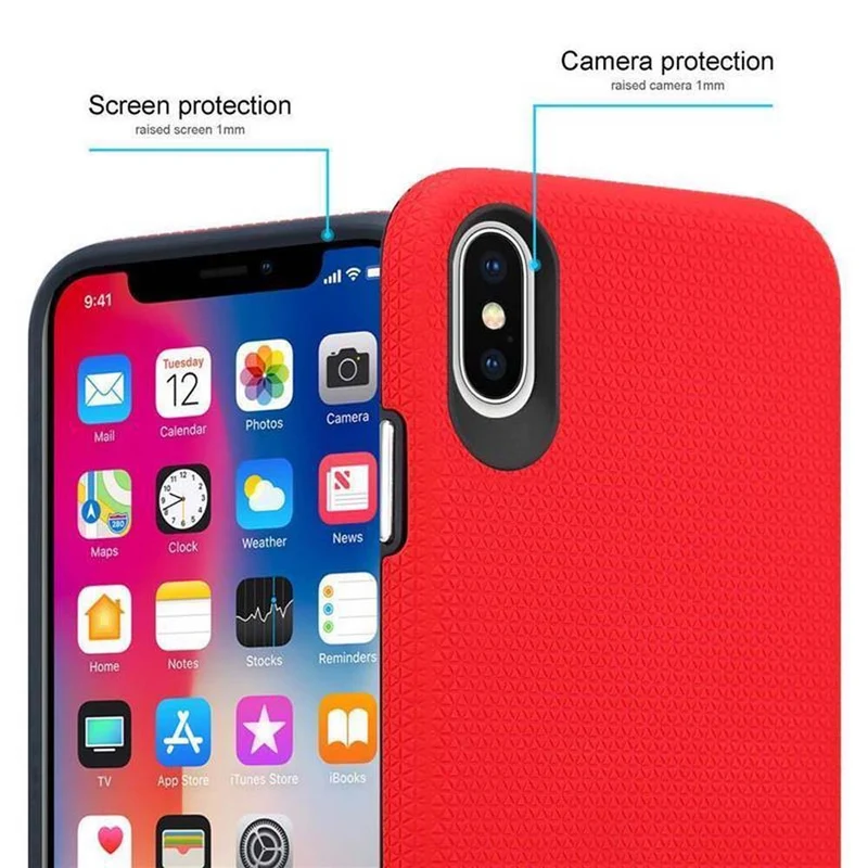 Cadorabo Hülle kompatibel mit Apple iPhone X / XS Outdoor Hybrid Schutzhülle mit extra Grip Anti Rutsch Oberfläche im Triangle Design aus Silikon und Kunststoff