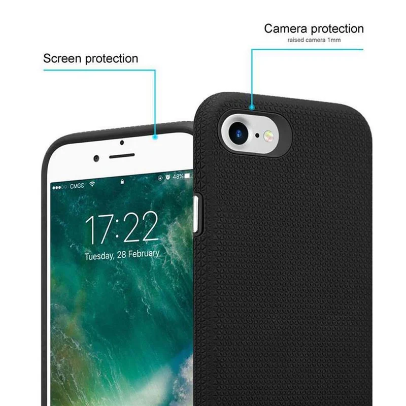 Cadorabo Hülle kompatibel mit Apple iPhone 6 / 6S / 7 / 7S / 8 / SE 2020 Outdoor Hybrid Schutzhülle mit extra Grip Anti Rutsch Oberfläche im Triangle Design aus Silikon und Kunststoff