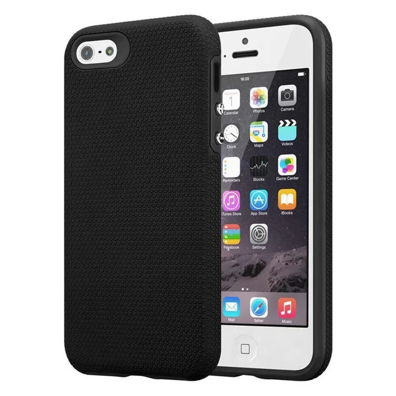 Cadorabo Hülle kompatibel mit Apple iPhone 5 / 5S / SE 2016 Outdoor Hybrid Schutzhülle mit extra Grip Anti Rutsch Oberfläche im Triangle Design aus Silikon und Kunststoff