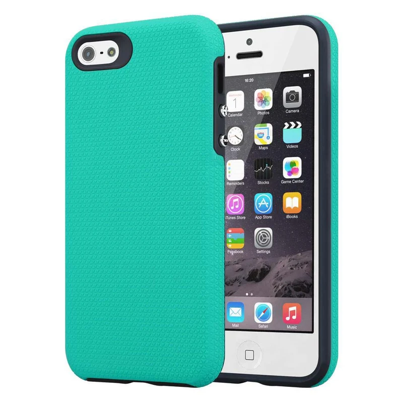 Cadorabo Hülle kompatibel mit Apple iPhone 5 / 5S / SE 2016 Outdoor Hybrid Schutzhülle mit extra Grip Anti Rutsch Oberfläche im Triangle Design aus Silikon und Kunststoff