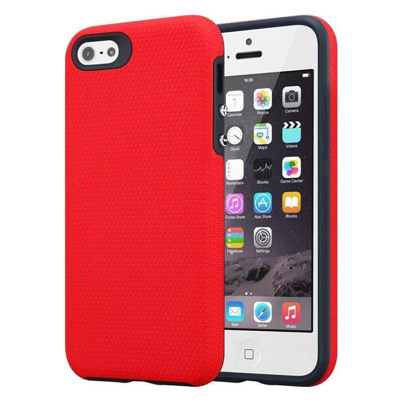Cadorabo Hülle kompatibel mit Apple iPhone 5 / 5S / SE 2016 Outdoor Hybrid Schutzhülle mit extra Grip Anti Rutsch Oberfläche im Triangle Design aus Silikon und Kunststoff