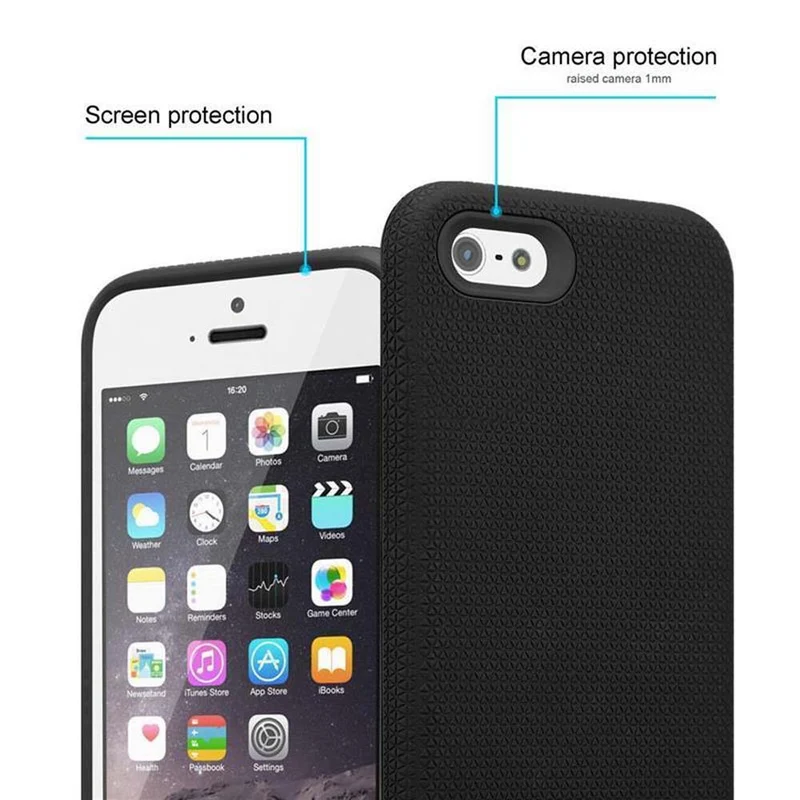 Cadorabo Hülle kompatibel mit Apple iPhone 5 / 5S / SE 2016 Outdoor Hybrid Schutzhülle mit extra Grip Anti Rutsch Oberfläche im Triangle Design aus Silikon und Kunststoff