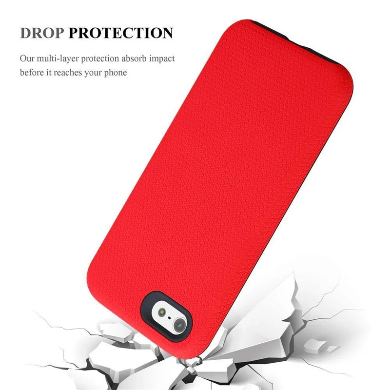Cadorabo Hülle kompatibel mit Apple iPhone 5 / 5S / SE 2016 Outdoor Hybrid Schutzhülle mit extra Grip Anti Rutsch Oberfläche im Triangle Design aus Silikon und Kunststoff
