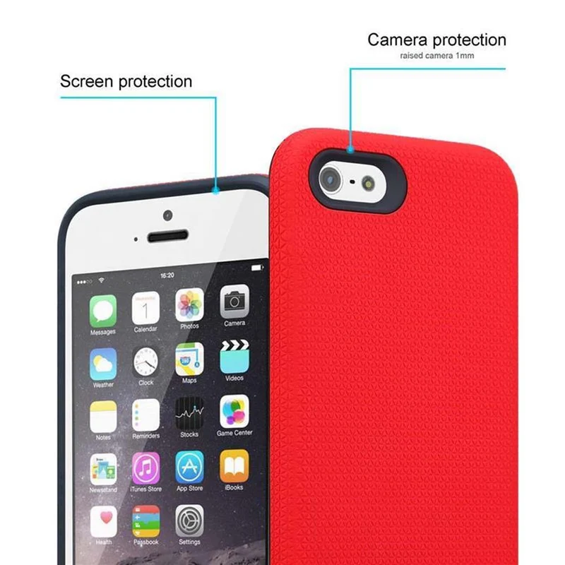 Cadorabo Hülle kompatibel mit Apple iPhone 5 / 5S / SE 2016 Outdoor Hybrid Schutzhülle mit extra Grip Anti Rutsch Oberfläche im Triangle Design aus Silikon und Kunststoff