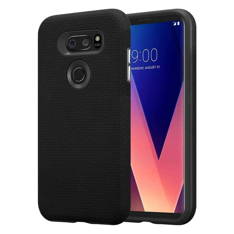 Cadorabo Hülle kompatibel mit LG V30 / V30+ / V30S / V30S+ Outdoor Hybrid Schutzhülle mit extra Grip Anti Rutsch Oberfläche im Triangle Design aus Silikon und Kunststoff