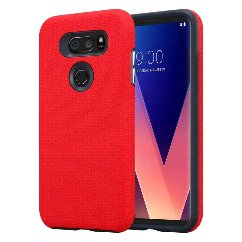 Cadorabo Hülle kompatibel mit LG V30 / V30+ / V30S / V30S+ Outdoor Hybrid Schutzhülle mit extra Grip Anti Rutsch Oberfläche im Triangle Design aus Silikon und Kunststoff