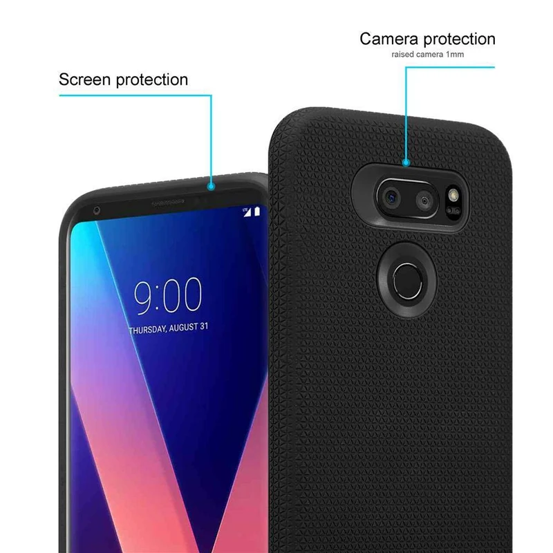 Cadorabo Hülle kompatibel mit LG V30 / V30+ / V30S / V30S+ Outdoor Hybrid Schutzhülle mit extra Grip Anti Rutsch Oberfläche im Triangle Design aus Silikon und Kunststoff