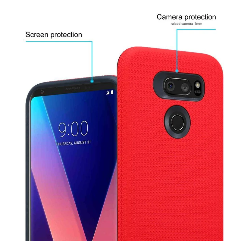 Cadorabo Hülle kompatibel mit LG V30 / V30+ / V30S / V30S+ Outdoor Hybrid Schutzhülle mit extra Grip Anti Rutsch Oberfläche im Triangle Design aus Silikon und Kunststoff