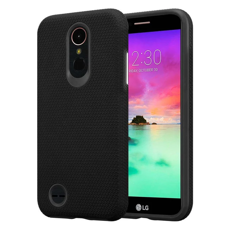 Cadorabo Hülle kompatibel mit LG K10 2017 Outdoor Hybrid Schutzhülle mit extra Grip Anti Rutsch Oberfläche im Triangle Design aus Silikon und Kunststoff