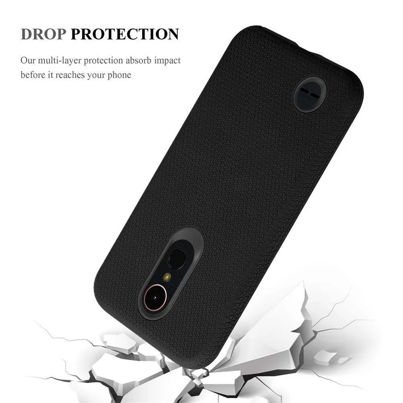 Cadorabo Hülle kompatibel mit LG K10 2017 Outdoor Hybrid Schutzhülle mit extra Grip Anti Rutsch Oberfläche im Triangle Design aus Silikon und Kunststoff