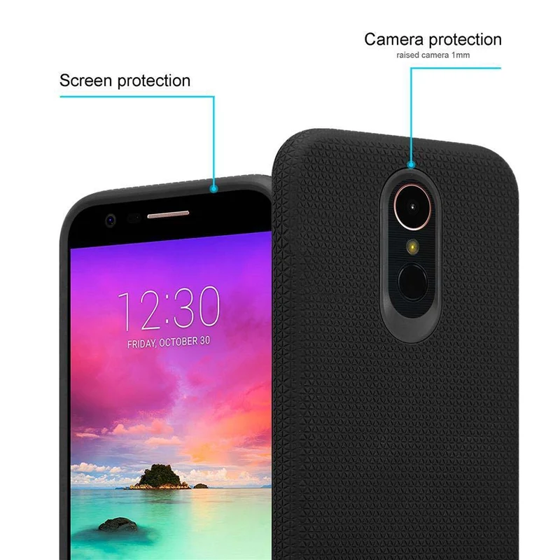 Cadorabo Hülle kompatibel mit LG K10 2017 Outdoor Hybrid Schutzhülle mit extra Grip Anti Rutsch Oberfläche im Triangle Design aus Silikon und Kunststoff