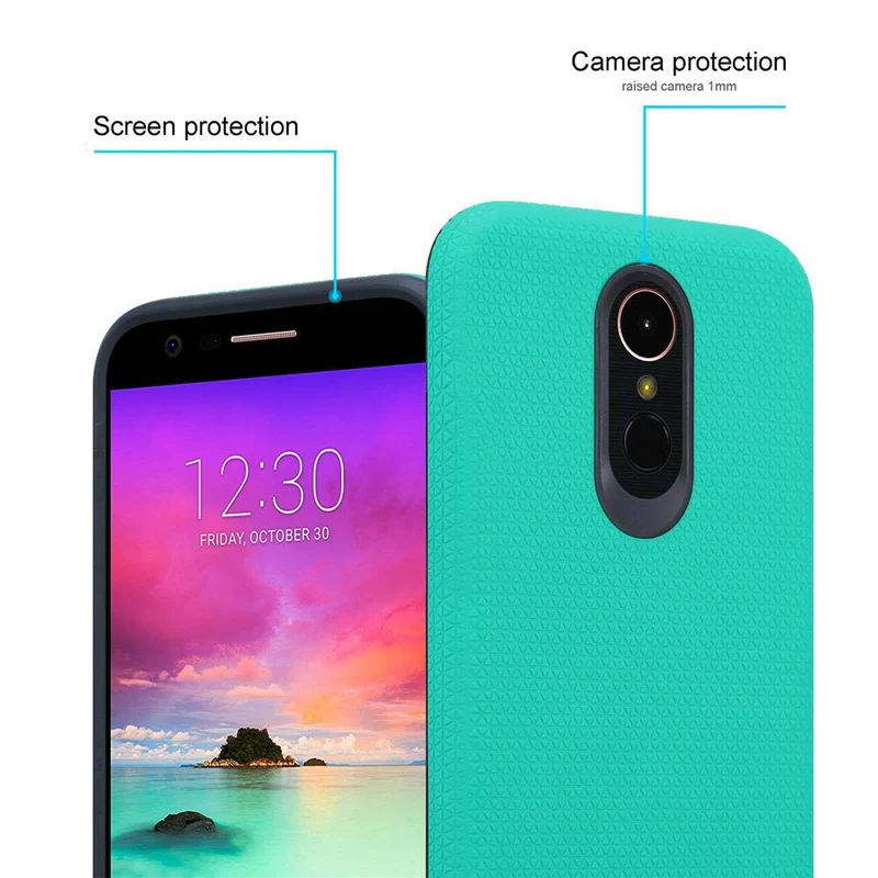 Cadorabo Hülle kompatibel mit LG K10 2017 Outdoor Hybrid Schutzhülle mit extra Grip Anti Rutsch Oberfläche im Triangle Design aus Silikon und Kunststoff