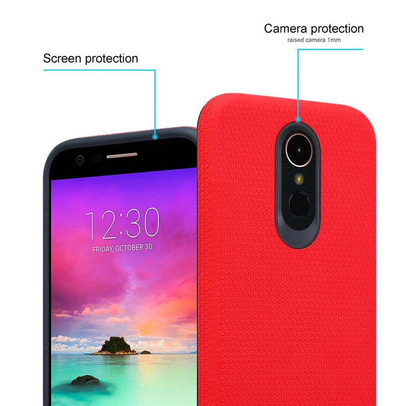 Cadorabo Hülle kompatibel mit LG K10 2017 Outdoor Hybrid Schutzhülle mit extra Grip Anti Rutsch Oberfläche im Triangle Design aus Silikon und Kunststoff