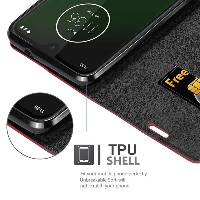 Cadorabo Hülle kompatibel mit Motorola MOTO G7 / G7 PLUS Schutzhülle mit Magnetverschluss, Standfunktion und Kartenfach