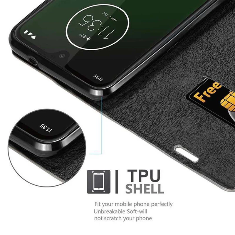 Cadorabo Hülle kompatibel mit Motorola MOTO G7 / G7 PLUS Schutzhülle mit Magnetverschluss, Standfunktion und Kartenfach