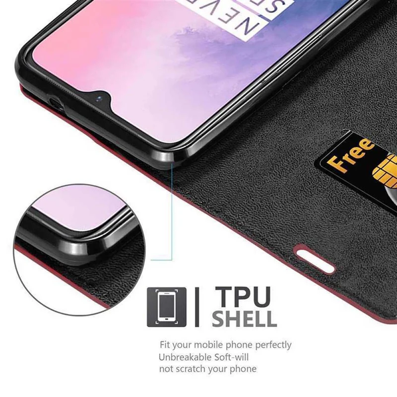 Cadorabo Hülle kompatibel mit OnePlus 7 Schutzhülle mit Magnetverschluss, Standfunktion und Kartenfach