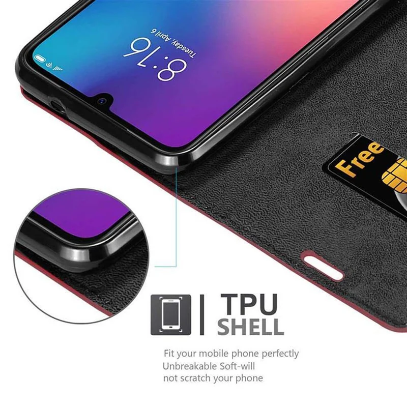Cadorabo Hülle kompatibel mit Xiaomi Mi 9 Schutzhülle mit Magnetverschluss, Standfunktion und Kartenfach