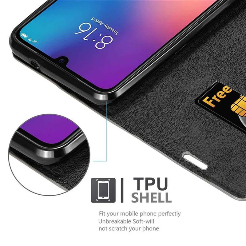 Cadorabo Hülle kompatibel mit Xiaomi Mi 9 Schutzhülle mit Magnetverschluss, Standfunktion und Kartenfach