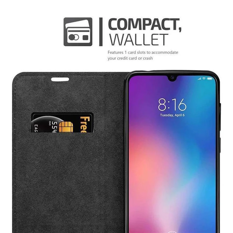 Cadorabo Hülle kompatibel mit Xiaomi Mi 9 Schutzhülle mit Magnetverschluss, Standfunktion und Kartenfach