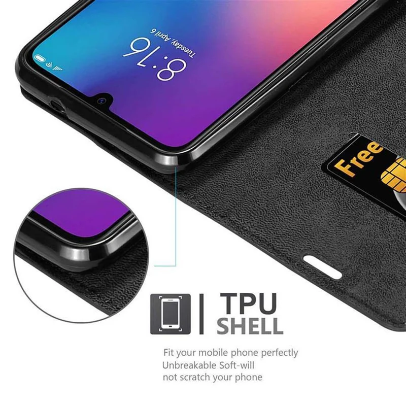 Cadorabo Hülle kompatibel mit Xiaomi Mi 9 Schutzhülle mit Magnetverschluss, Standfunktion und Kartenfach