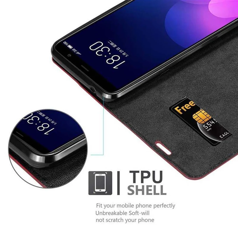 Cadorabo Hülle kompatibel mit MEIZU M6T Schutzhülle mit Magnetverschluss, Standfunktion und Kartenfach