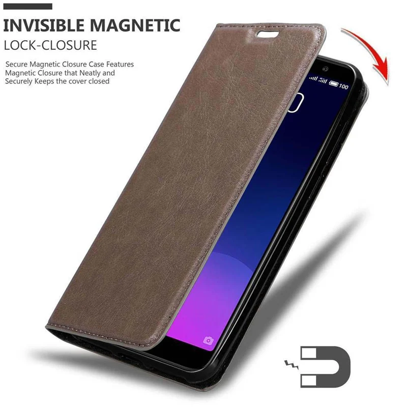 Cadorabo Hülle kompatibel mit MEIZU M6T Schutzhülle mit Magnetverschluss, Standfunktion und Kartenfach