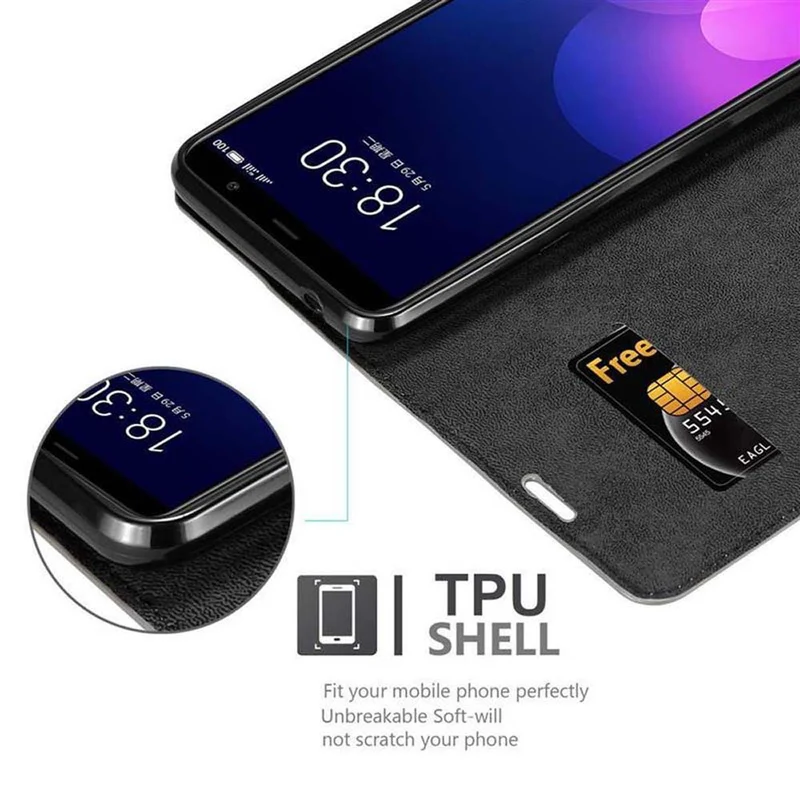 Cadorabo Hülle kompatibel mit MEIZU M6T Schutzhülle mit Magnetverschluss, Standfunktion und Kartenfach