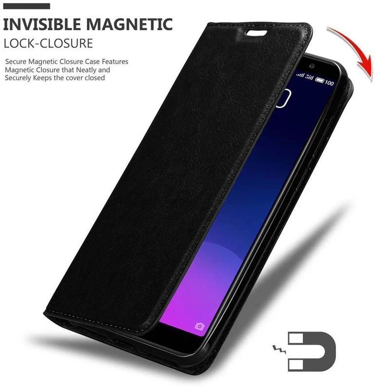 Cadorabo Hülle kompatibel mit MEIZU M6T Schutzhülle mit Magnetverschluss, Standfunktion und Kartenfach