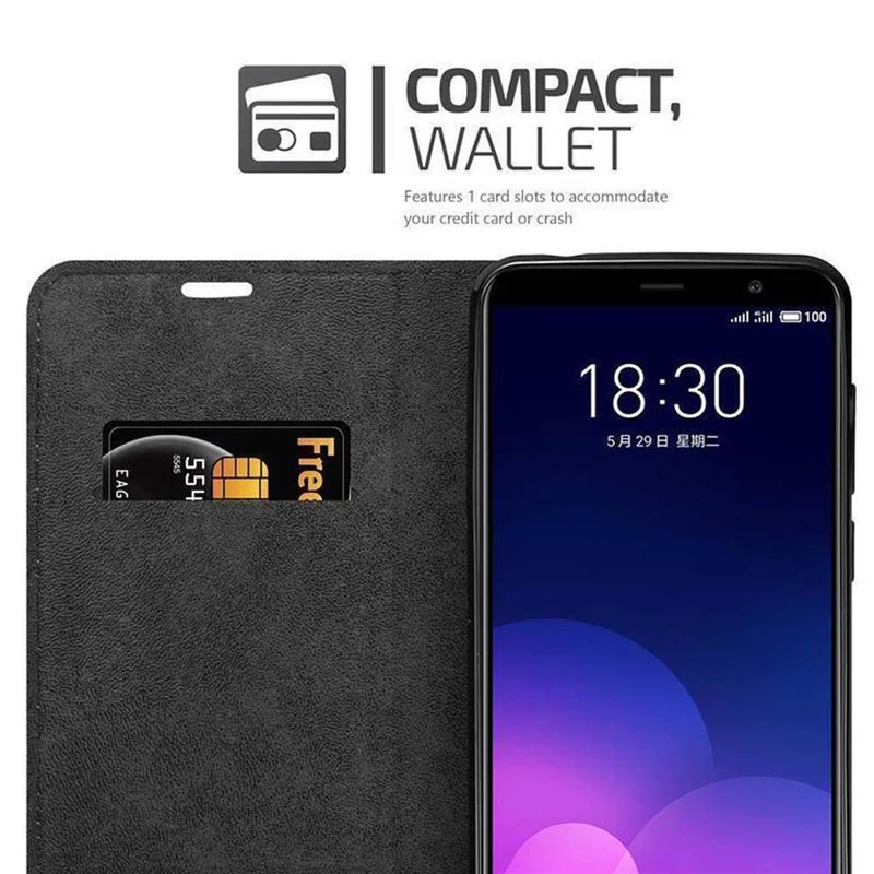 Cadorabo Hülle kompatibel mit MEIZU M6T Schutzhülle mit Magnetverschluss, Standfunktion und Kartenfach
