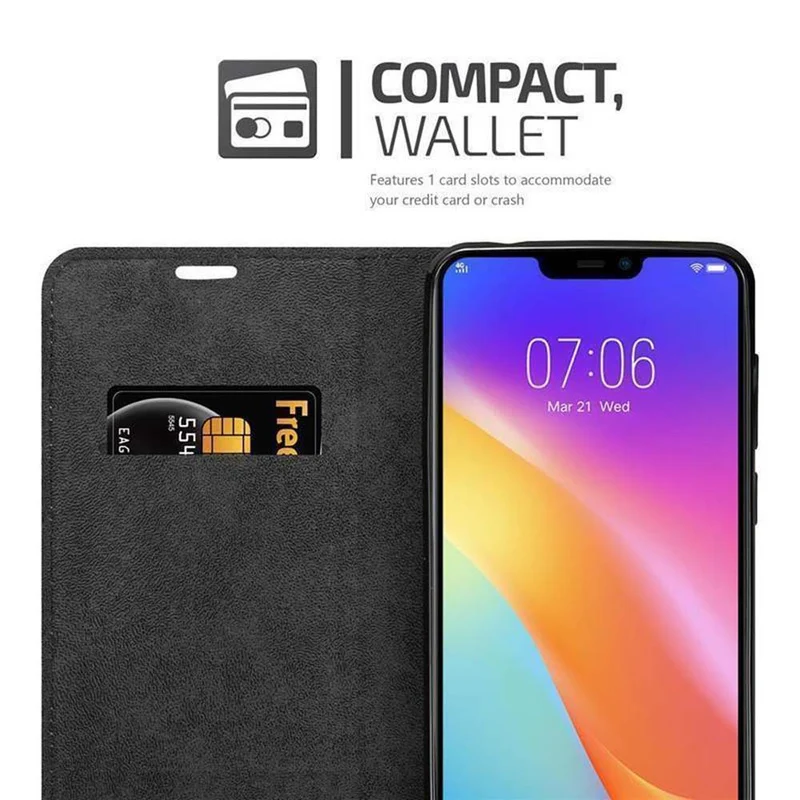 Cadorabo Hülle kompatibel mit Vivo Y81i Schutzhülle mit Magnetverschluss, Standfunktion und Kartenfach