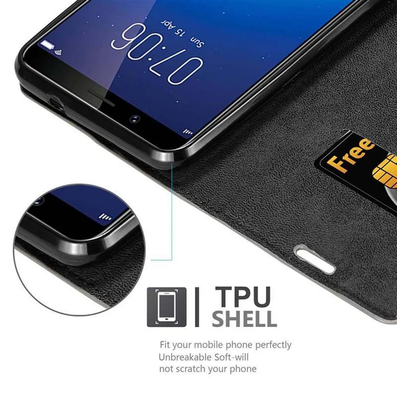 Cadorabo Hülle kompatibel mit Vivo Y71 Schutzhülle mit Magnetverschluss, Standfunktion und Kartenfach